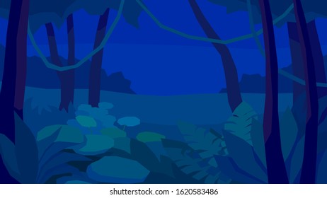 vector illustration abstract polygon night landscape jungle dense thicket fern vine tree forest