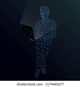 Vector illustration of an abstract polygonal man with a laptop