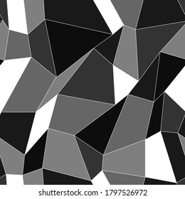 Ilustración vectorial de un patrón poligonal abstracto sin soldadura. Bordes blancos triangulares sobre un fondo negro.  Tejidos, recubrimientos, revestimientos de papel o de azulejos.