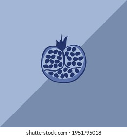 Vector illustration of an abstract pomegranate fruit in blue on a dark blue and light blue background. Perfect for phone cover, laptop, daily cover, etc. 