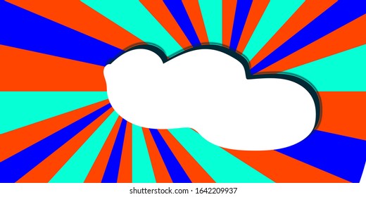 Vector illustration abstract pop art, radial lines, the sun is red, blue, green, sea And white clouds for inserting text or images