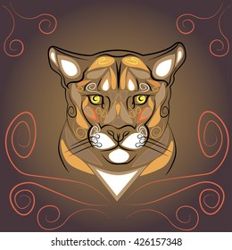 Vector illustration abstract portrait of a big wild cat on a dark background