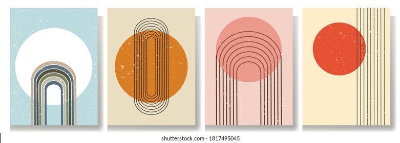 Vector illustration. Abstract poster set. Contemporary backgrounds.  Mid century wall decor. Design elements for book cover, page template, print, card, brochure, magazine, poster. 60s, 70s graphic.