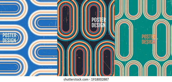 Vector illustration. Abstract poster set. Contemporary backgrounds. Mid century wall decor. Design elements for book cover, page template, print, card, brochure, magazine, poster. 60s, 70s graphic.