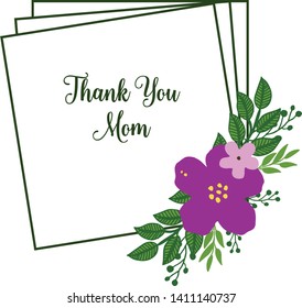 Vector illustration abstract purple flower frame with letter thank you mom