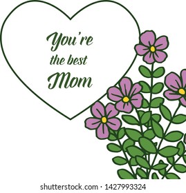 Vector illustration abstract purple wreath frame with card of best mom