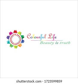Vector illustration of abstract rainbow flower text logo