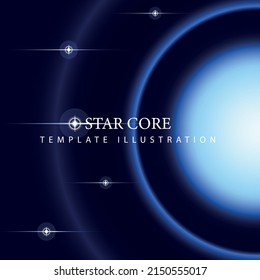 Ilustración vectorial de la estrella azul espacial realista abstracta sobre el fondo de la galaxia. Moderno diseño minimalista de plantillas con texto. Antecedentes para impresión, folleto, volante, tipografía, diseño web.