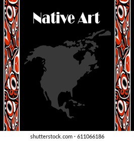 Vector illustration abstract red background native north american on black
