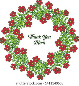 Vector illustration abstract red flower frame with greeting card thank you mom