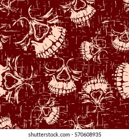 Vector illustration abstract red and pink grunge skulls seamless background for cloth or t-shirt design