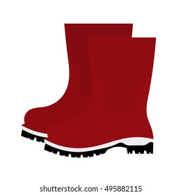 Vector illustration of abstract red rubber boots on a white background. Autumn shoes on a white background. Isolated object