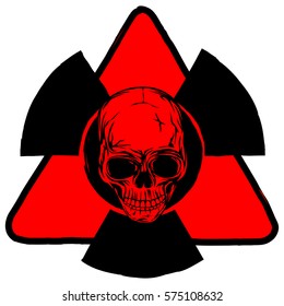 Vector illustration abstract red triangle radiation sign and grunge skull