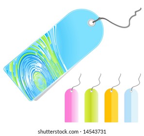 Vector illustration of an abstract retail tag with leash and additional colorful tags. Set 1.