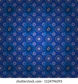 Vector illustration. Abstract retro seamless pattern of geometric shapes. Colorful mosaic backdrop in black, purple and gray colors. Geometric hipster tiles background.