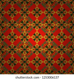 Vector illustration. Abstract retro seamless pattern of geometric shapes. Colorful mosaic backdrop in yellow, neutral and green colors. Geometric hipster tiles background.