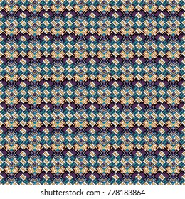 Vector illustration. Abstract retro seamless pattern of geometric shapes. Geometric hipster tiles background. Colorful mosaic backdrop in black, white and blue colors.