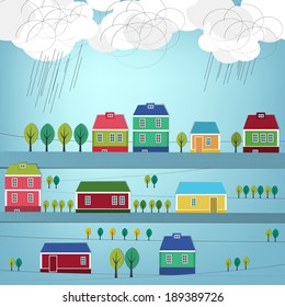 Vector illustration of abstract roads with colorful houses