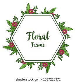 Vector illustration abstract rose wreath frame with green leaves hand drawn
