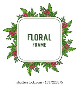 Vector illustration abstract rose wreath frame with green leaves hand drawn