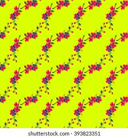 Vector illustration with abstract sakura branch. Spring background. Japanese cherry blossom. Blooming apple flowers. Wedding card. Beautiful summer seamless pattern