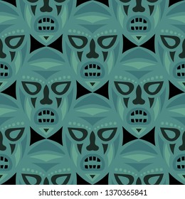 Vector Illustration. Abstract Seamless Background with Ritual Masks for Card or Poster. Ethnic Seamless Background with Color Trible Ritual Masks for your Design. Vector Texture.