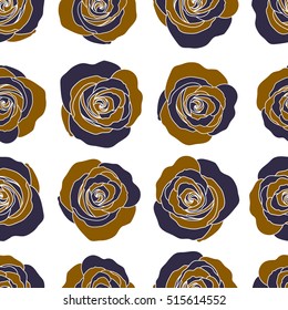 Vector illustration. Abstract seamless background with flying blue and brown roses on a white background. Seamless pattern with blue and brown roses.