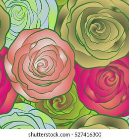 Vector illustration. Abstract seamless background with multicolor roses. Seamless pattern with roses.