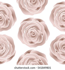 Vector illustration. Abstract seamless background with flying brown and neutral roses on a white background. Seamless pattern with brown and neutral roses.