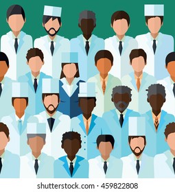 Vector illustration or abstract seamless border with the image of a collective staff, collective staff, for example, doctors, sellers, bakers, cooks, confectioners