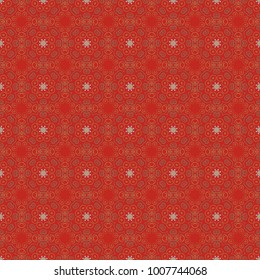 Vector illustration. Abstract seamless pattern polygonal and Mandala shape kaleidoscope geometry in green, red and brown colors. Vector template circle decorative.