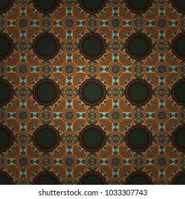Vector illustration. Abstract seamless pattern in black, brown and green colors. Ideal for printing on fabric or paper. Square scraps in oriental style.
