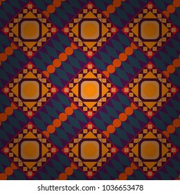 Vector illustration. Abstract seamless pattern consisting of blue, purple and brown tiles.