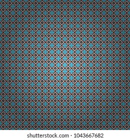 Vector illustration. Abstract seamless pattern consisting of orange, blue and black tiles.