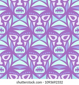 Vector Illustration. Abstract Seamless Pattern with Color Masks for Poster or Banner. Ethnic Seamless Pattern with Color Trible Shamanic Masks for your Design. Vector Texture.