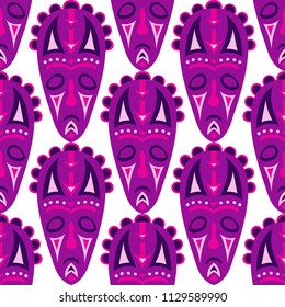 Vector Illustration. Abstract Seamless Pattern with Color Masks for Card or Poster. Ethnic Seamless Pattern with Color Trible Shamanic Masks for your Design. Vector Texture.