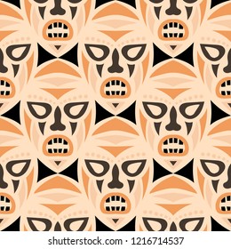 Vector Illustration. Abstract Seamless Pattern with Color Masks for Poster or Banner. Ethnic Seamless Pattern with Color Trible Shamanic Masks for your Design. Vector Texture.