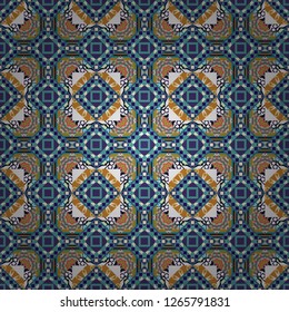 Vector illustration. Abstract seamless pattern consisting of violet, white and blue tiles.