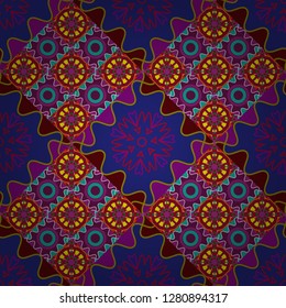 Vector illustration. Abstract seamless pattern in red, purple and violet colors. Ideal for printing on fabric or paper. Square scraps in oriental style.