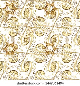 Vector illustration. Abstract seamless pattern for wallpaper, clothes, boys, girls. In simple style. Seamless pattern flowers and floral pattern illustration. Curls in beige, yellow and white colors.