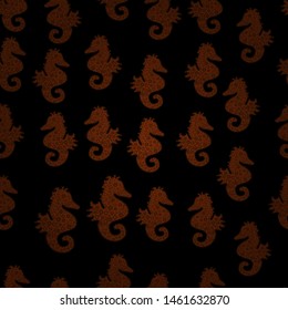 Vector illustration. Abstract seamless pattern for wallpaper, clothes, boys, girls. In vintage style. Pictures in black, brown and purple colors. Sea Horse.