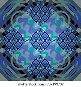 Vector illustration. Abstract seamless pattern consisting of violet, blue and green tiles.