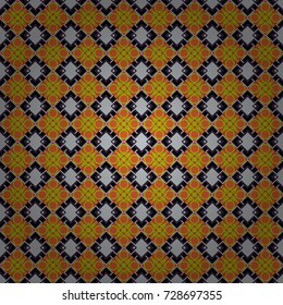 Vector illustration. Abstract seamless pattern consisting of orange, yellow and gray tiles.