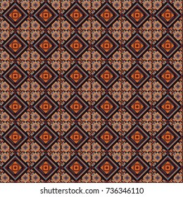 Vector illustration. Abstract seamless pattern consisting of black, orange and gray tiles.