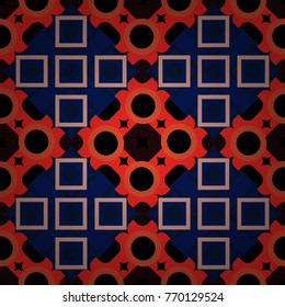 Vector illustration. Abstract seamless pattern consisting of blue, red and black tiles.