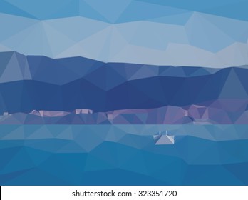 Vector illustration of abstract seascape. Low polygon artwork.