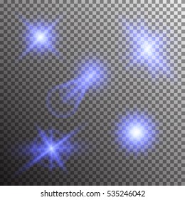 Vector illustration of an abstract set of images of light and flashes.