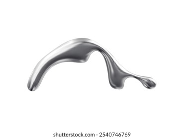Ilustração vetorial de forma abstrata no estilo cromado líquido Y2K. Objeto com textura iridescente prateada sobre fundo branco isolado. Elemento para design em estilo futurista retrô.