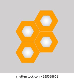Vector illustration of abstract shapes of polygons in orange.