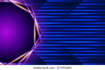 Vector illustration with abstract shining lines and polygon banner on blue background for design